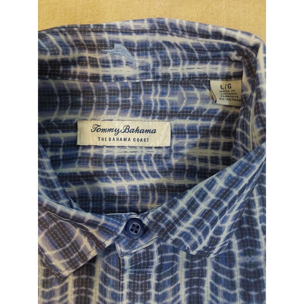 Tommy Bahama IslandZone Shirt Mens Large Blue Geometric Button Up Stretch Casual - Picture 2 of 14